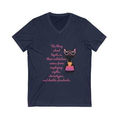 Feminist Cat Professor V-Neck T-Shirt | Cute Academic Activism Tee | Social Justice Cat Unisex V-Neck