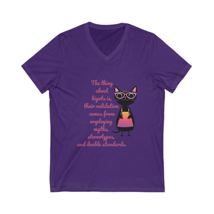 Feminist Cat Professor V-Neck T-Shirt | Cute Academic Activism Tee | Social Justice Cat Unisex V-Neck