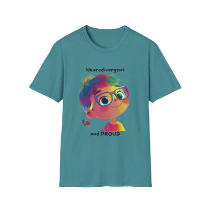 Neurodivergent and Proud Rainbow Character T-Shirt | Cute Neurodiversity Pride Tee