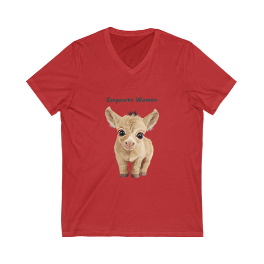 Empowered Baby Goat V-Neck T-Shirt | Cute Animal Feminist Tee | Vegan Women's Rights