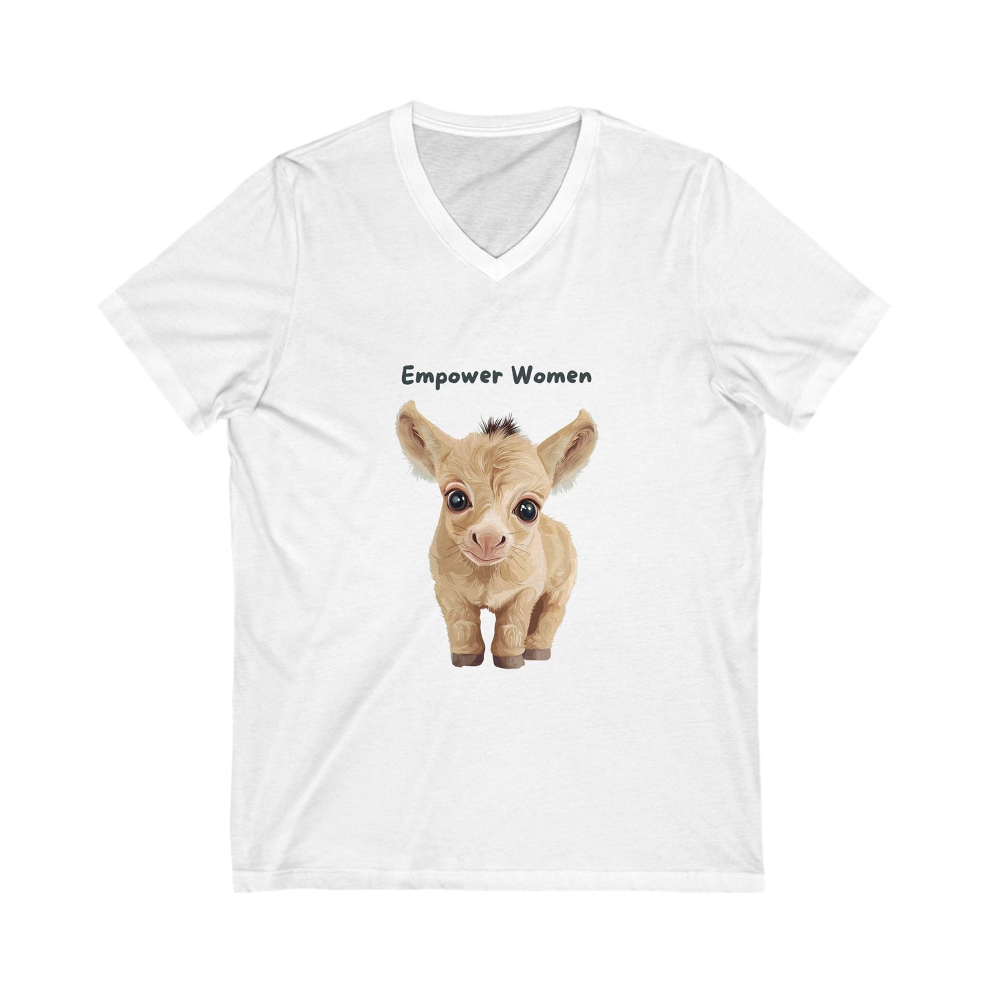 Empowered Baby Goat V-Neck T-Shirt | Cute Animal Feminist Tee | Vegan Women's Rights