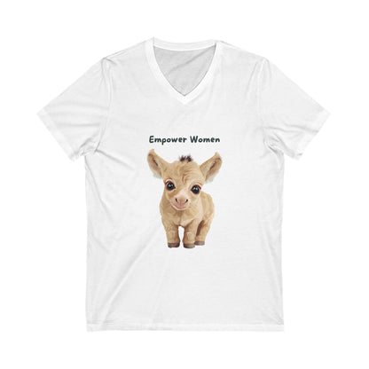 Empowered Baby Goat V-Neck T-Shirt | Cute Animal Feminist Tee | Vegan Women's Rights