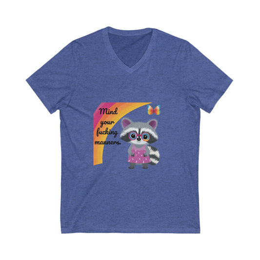 Sassy Raccoon V-Neck T-Shirt | Kawaii Animal Attitude | Cute Unisex Tee