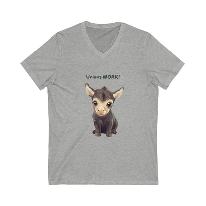 Cute Baby Donkey Union Rights V-Neck T-Shirt | Progressive Labor Movement Tee