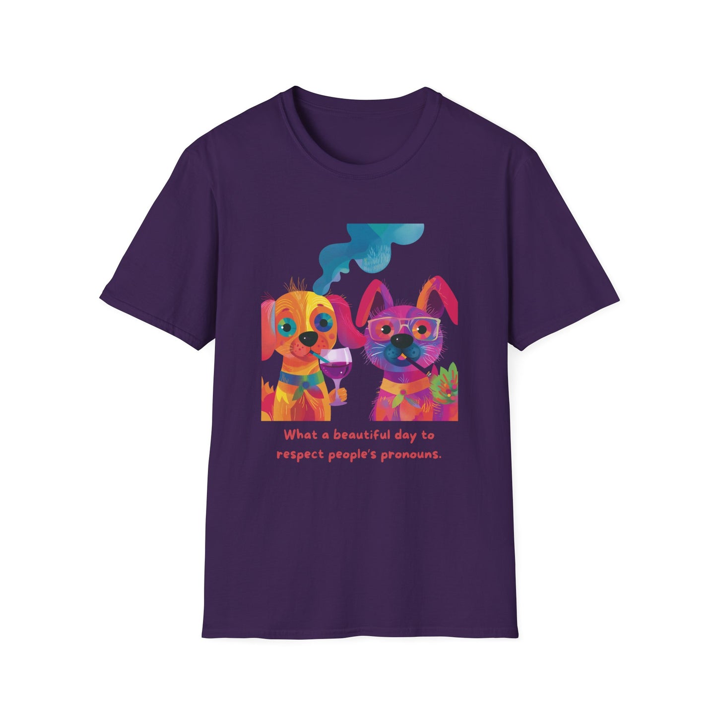 Colorful Pronoun Respect Dogs T-Shirt | LGBTQ+ Pride Unisex Tee