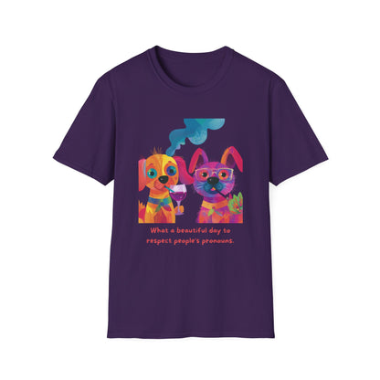 Colorful Pronoun Respect Dogs T-Shirt | LGBTQ+ Pride Unisex Tee
