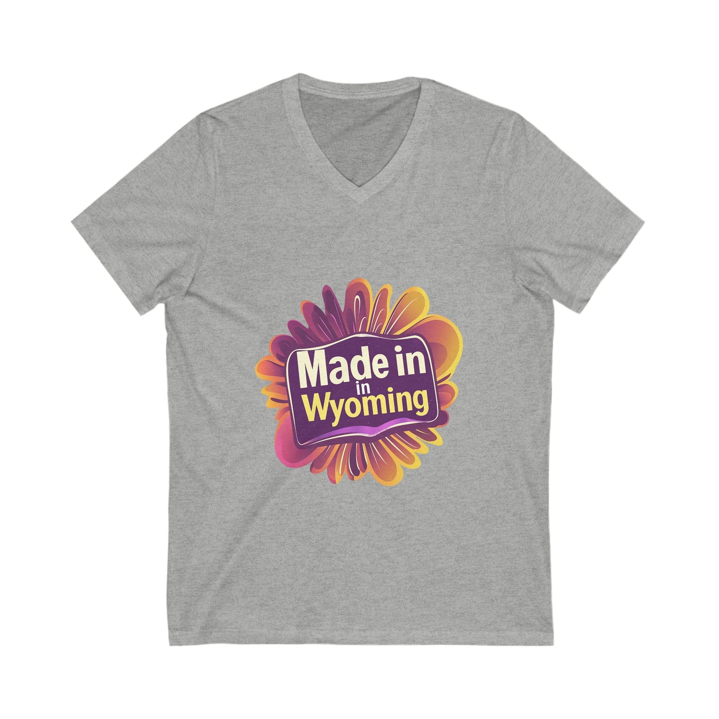 Made in Wyoming V-Neck T-Shirt | State Pride Sunset Design | Unisex Local Love Tee