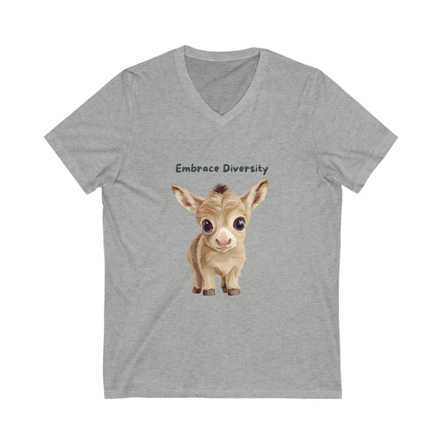 Kawaii Baby Donkey Embrace Diversity V-Neck | Cute Animal Rights Unisex Tee