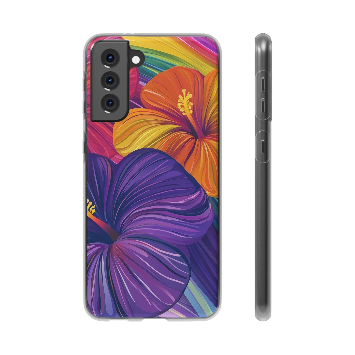 Tropical Hibiscus Rainbow Phone Case | Pride Floral Flexi Case