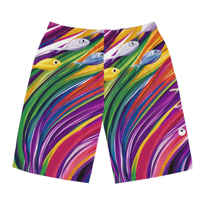 Rainbow Connection Fish Swim Shorts | Vibrant Pride Art Board Shorts
