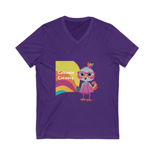 Cultivate Curiosity Owl Teacher V-Neck | LGBTQ+ Education Kawaii T-Shirt