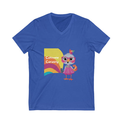 Cultivate Curiosity Owl Teacher V-Neck | LGBTQ+ Education Kawaii T-Shirt