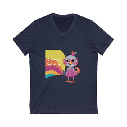 Cultivate Curiosity Owl Teacher V-Neck | LGBTQ+ Education Kawaii T-Shirt
