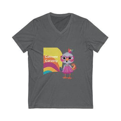 Cultivate Curiosity Owl Teacher V-Neck | LGBTQ+ Education Kawaii T-Shirt