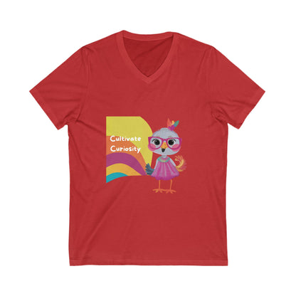 Cultivate Curiosity Owl Teacher V-Neck | LGBTQ+ Education Kawaii T-Shirt