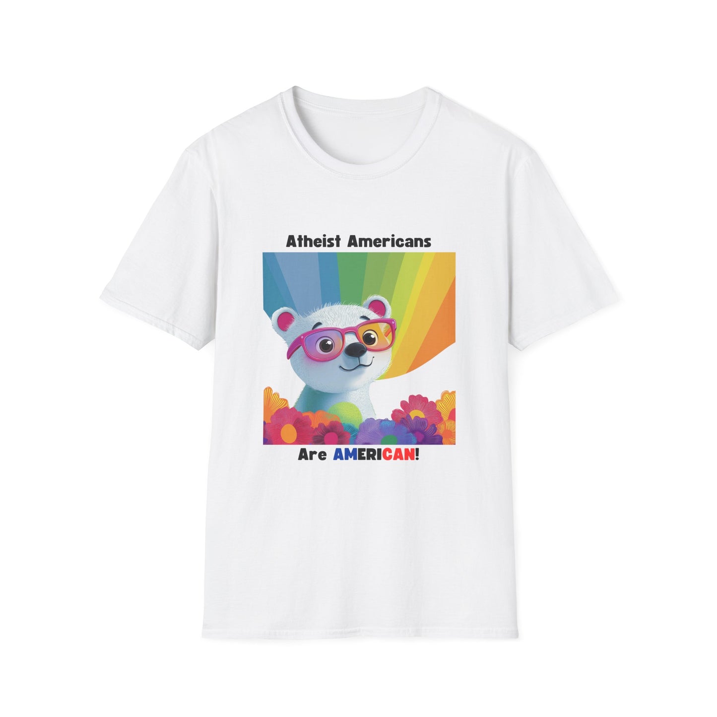 Cute Atheist Pride Bear Rainbow T-Shirt | Kawaii Activism Unisex Tee