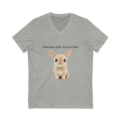 Cute Bunny Anti-Fascist V-Neck T-Shirt | Kawaii Resistance Pet Activist Tee