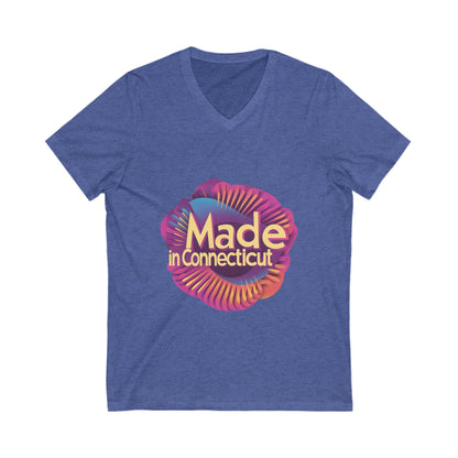 Made in Connecticut Retro V-Neck T-Shirt | State Pride Rainbow Spiral Design