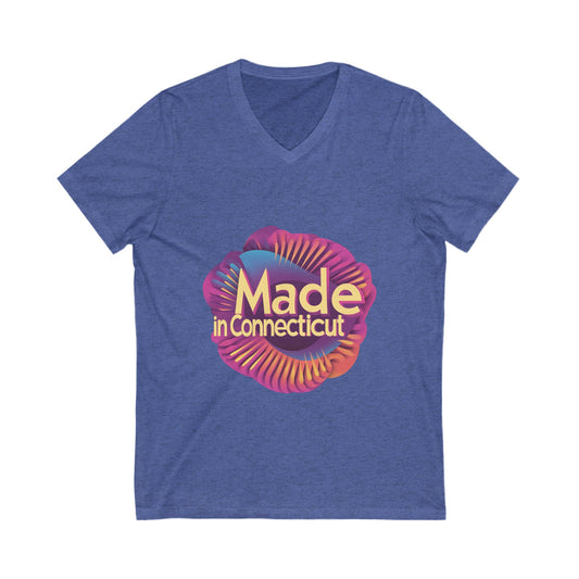 Made in Connecticut Retro V-Neck T-Shirt | State Pride Rainbow Spiral Design