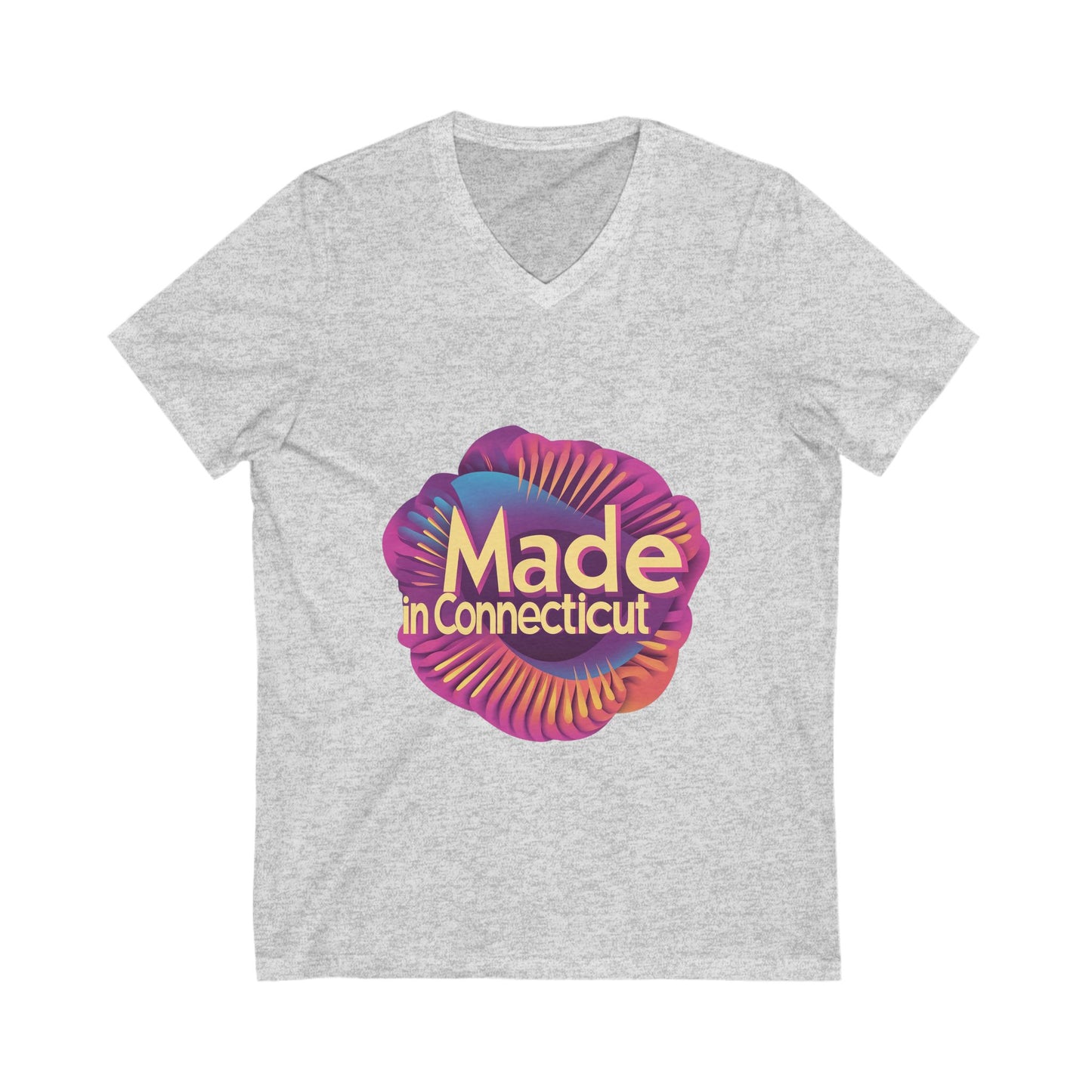 Made in Connecticut Retro V-Neck T-Shirt | State Pride Rainbow Spiral Design