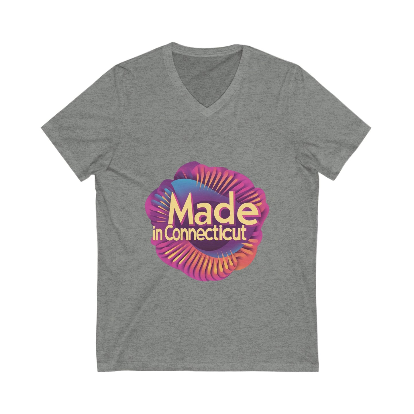 Made in Connecticut Retro V-Neck T-Shirt | State Pride Rainbow Spiral Design