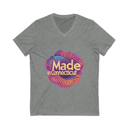 Made in Connecticut Retro V-Neck T-Shirt | State Pride Rainbow Spiral Design