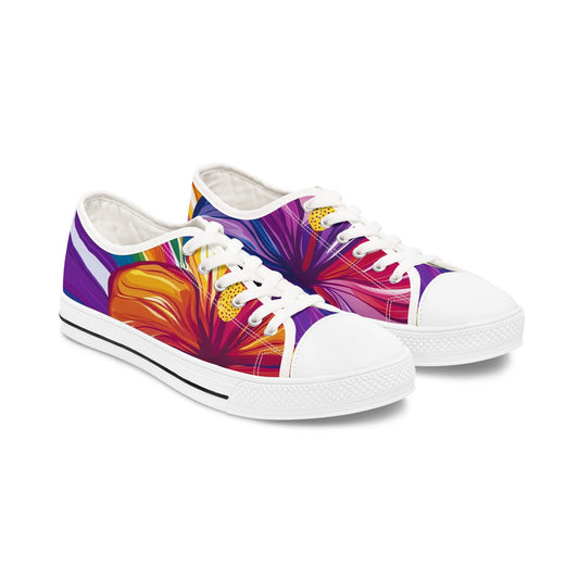 Vibrant Hibiscus Low Top Canvas Sneakers | Rainbow Pride Floral Shoes