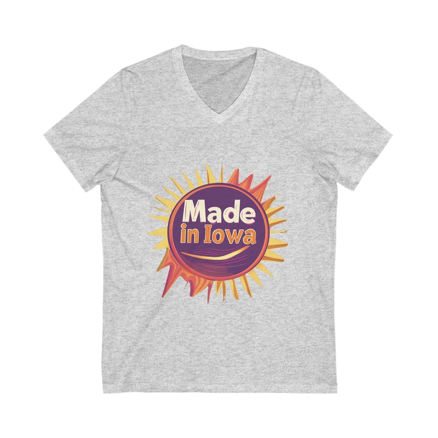 Made in Iowa Retro Sunburst V-Neck T-Shirt | Local Pride State Design Unisex Tee