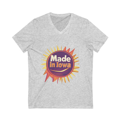 Made in Iowa Retro Sunburst V-Neck T-Shirt | Local Pride State Design Unisex Tee