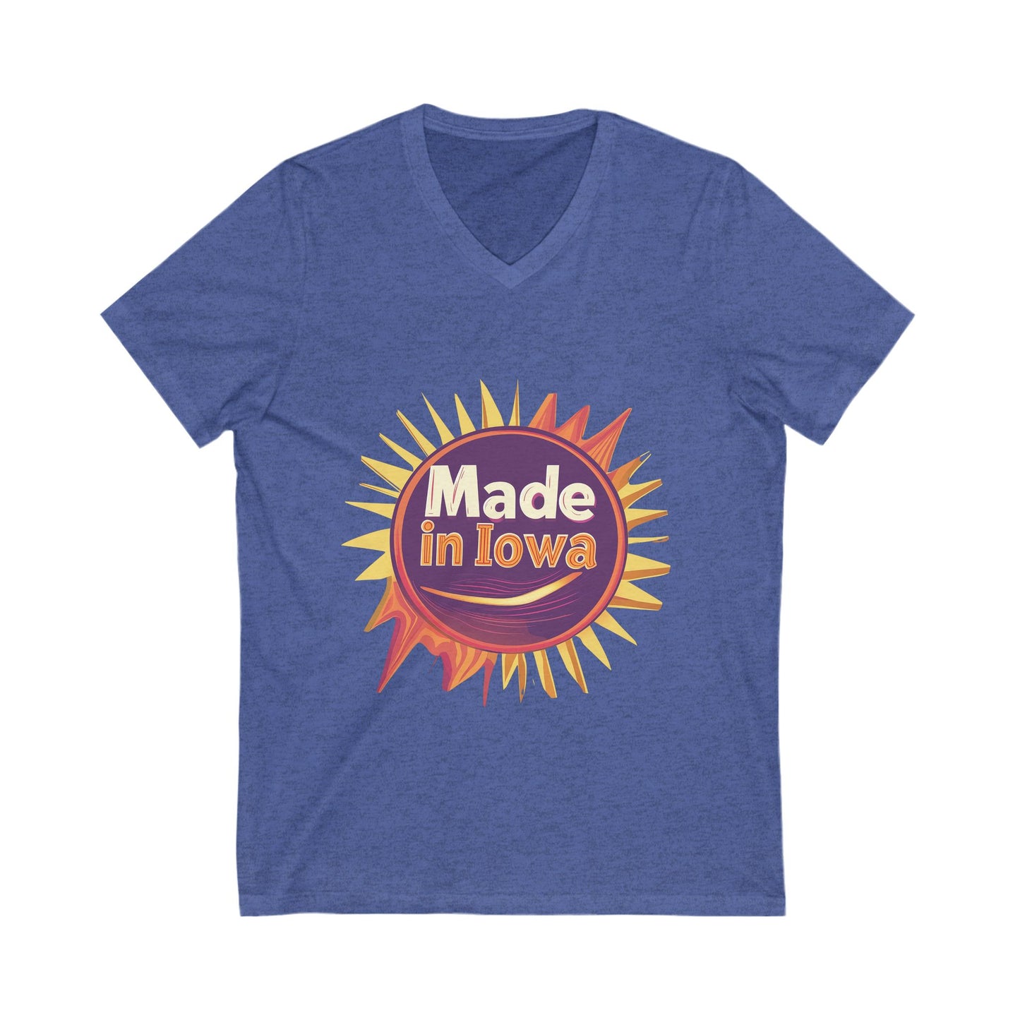 Made in Iowa Retro Sunburst V-Neck T-Shirt | Local Pride State Design Unisex Tee