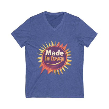 Made in Iowa Retro Sunburst V-Neck T-Shirt | Local Pride State Design Unisex Tee