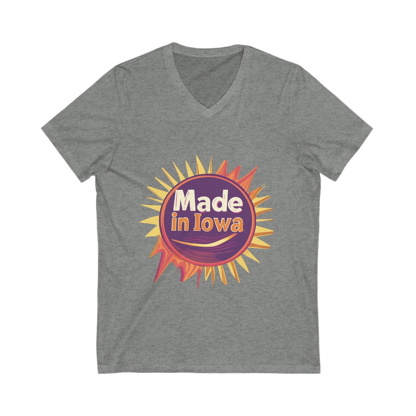 Made in Iowa Retro Sunburst V-Neck T-Shirt | Local Pride State Design Unisex Tee