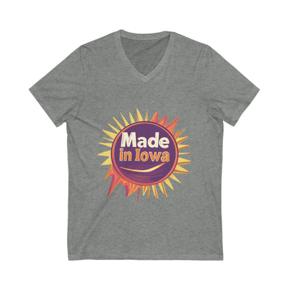 Made in Iowa Retro Sunburst V-Neck T-Shirt | Local Pride State Design Unisex Tee
