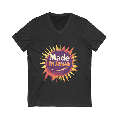 Made in Iowa Retro Sunburst V-Neck T-Shirt | Local Pride State Design Unisex Tee