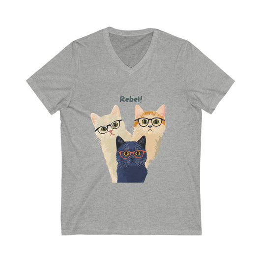 Rebel Cats V-Neck T-Shirt | Nerdy Kitty Squad | Intelligent Cat Lover Gift