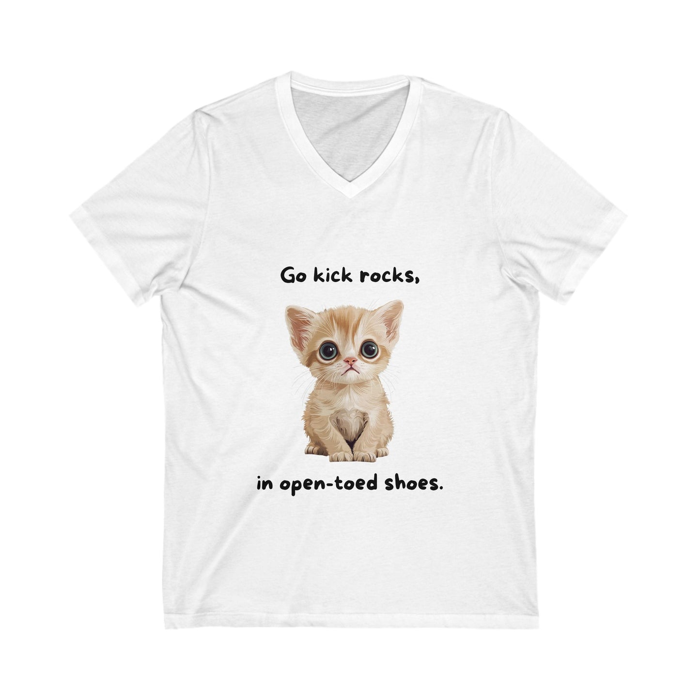 Cute Activist Cat V-Neck T-Shirt | Sassy Kitten Safety Message | Kawaii Protest Unisex Tee