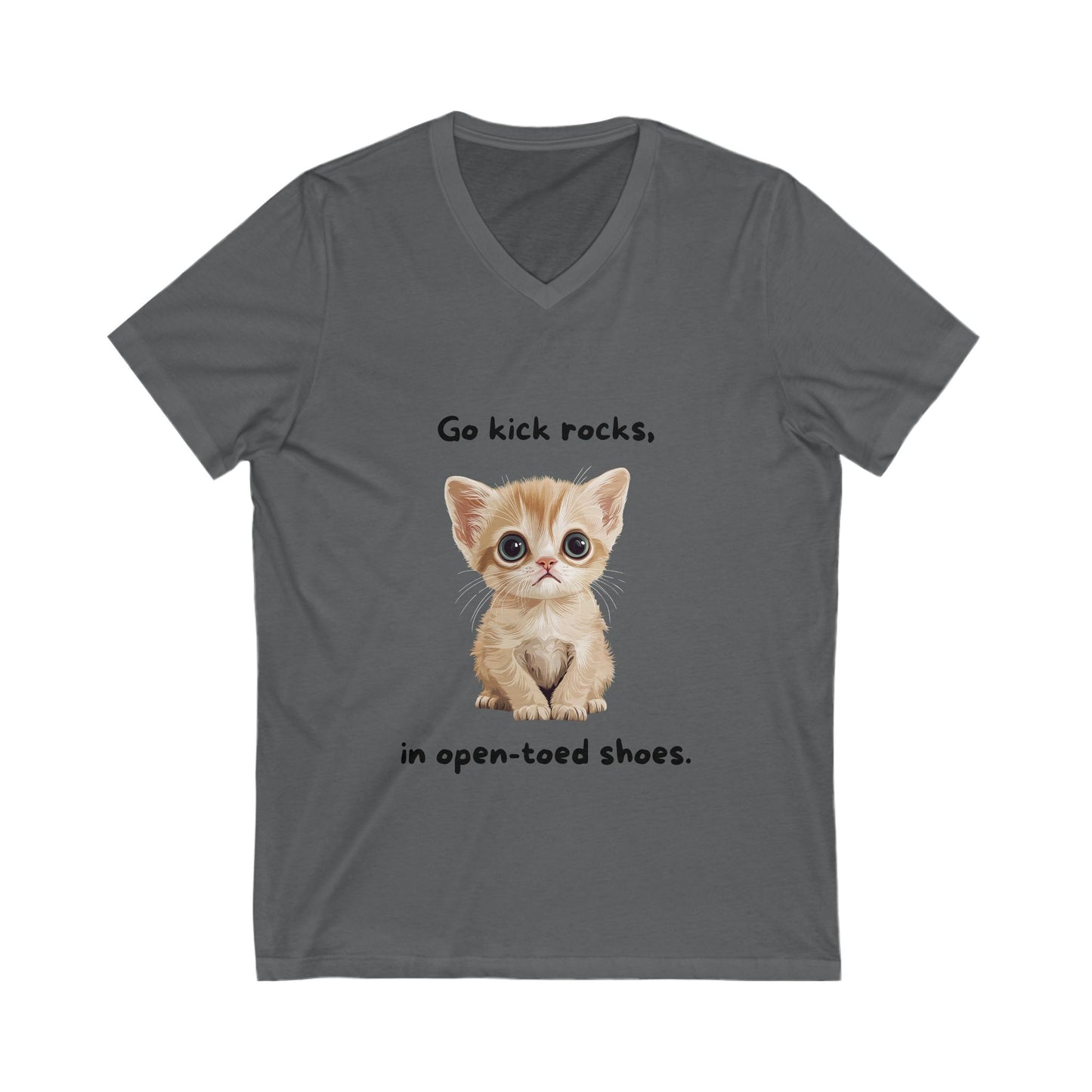 Cute Activist Cat V-Neck T-Shirt | Sassy Kitten Safety Message | Kawaii Protest Unisex Tee