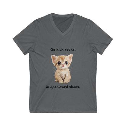 Cute Activist Cat V-Neck T-Shirt | Sassy Kitten Safety Message | Kawaii Protest Unisex Tee