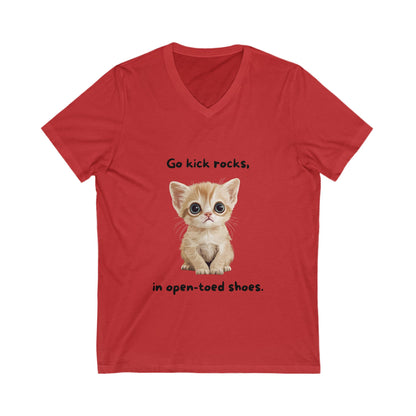 Cute Activist Cat V-Neck T-Shirt | Sassy Kitten Safety Message | Kawaii Protest Unisex Tee