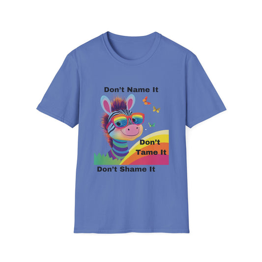 Rainbow Zebra Neurodiversity T-Shirt | Don't Shame It Pride Tee