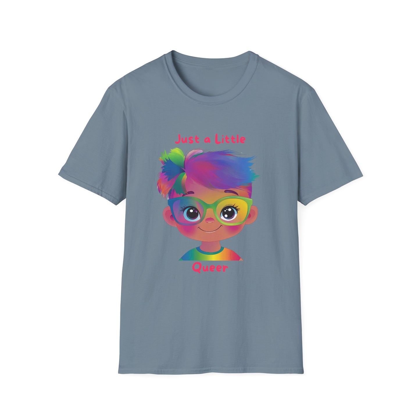 Just a Little Queer Rainbow Pride T-Shirt | Cute Character Unisex Tee