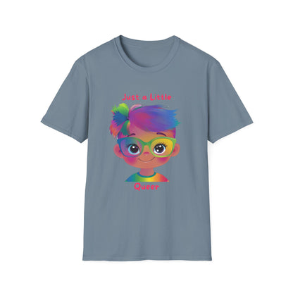 Just a Little Queer Rainbow Pride T-Shirt | Cute Character Unisex Tee