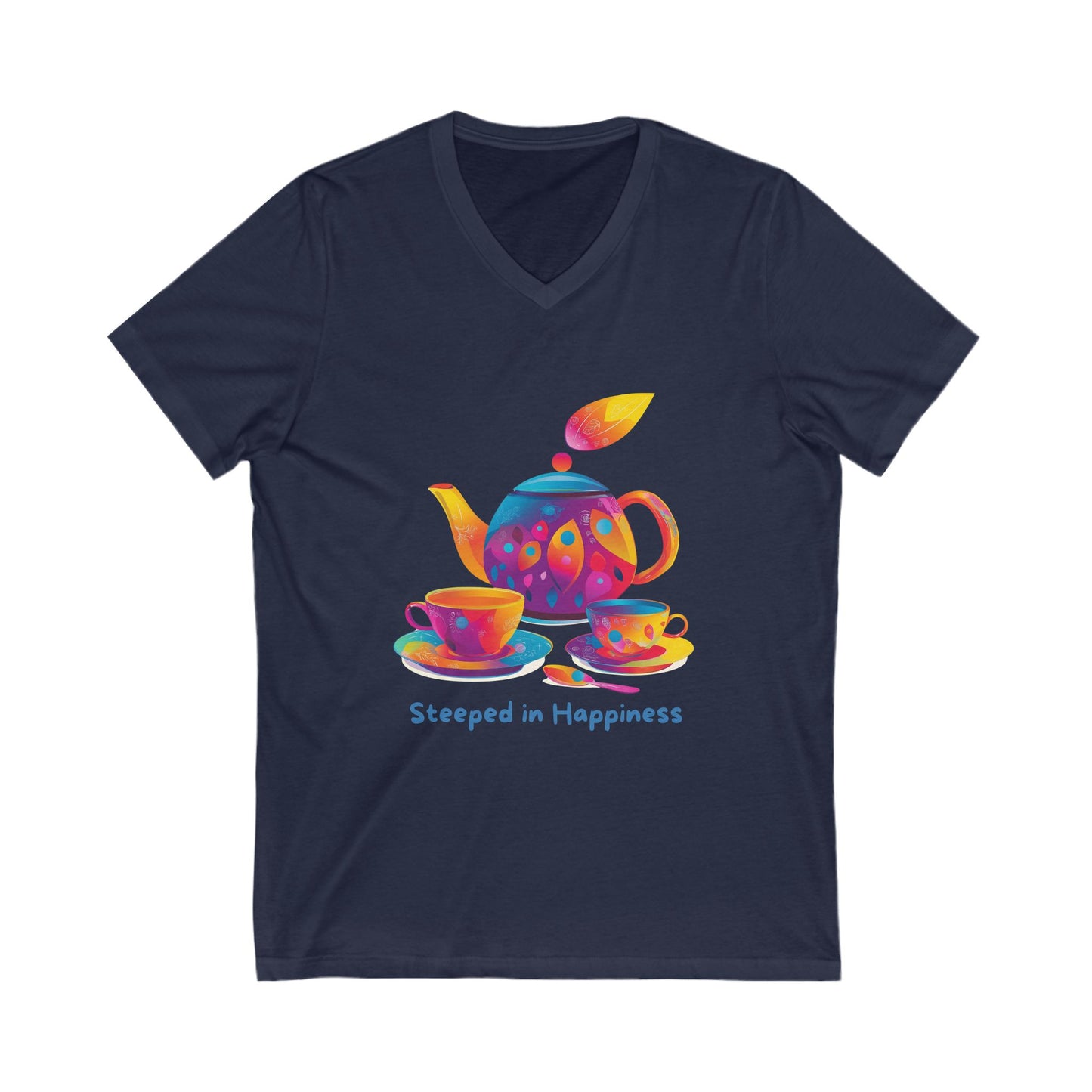 Steeped in Happiness Tea Party V-Neck | Kawaii Rainbow Tea Set Unisex Tee