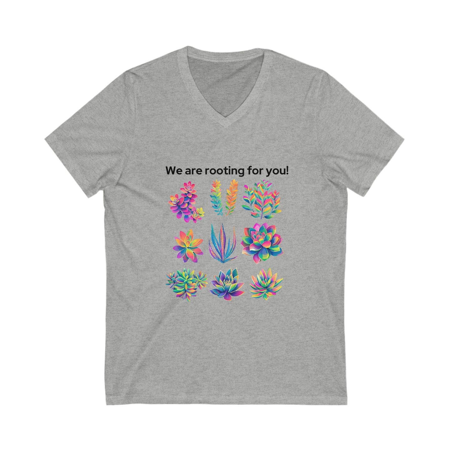 Rainbow Succulent V-Neck T-Shirt | Positive Plant Lover Gift | Colorful Botanical Unisex Tee