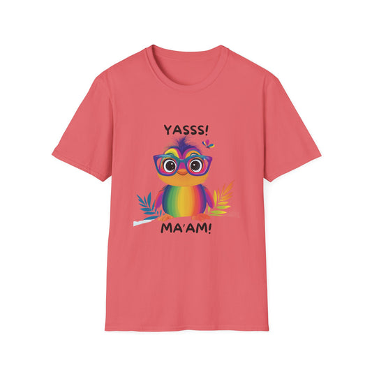 Rainbow Owl YASSS MA'AM T-Shirt | LGBTQ+ Pride Kawaii Tee | Cute Empowerment Gift