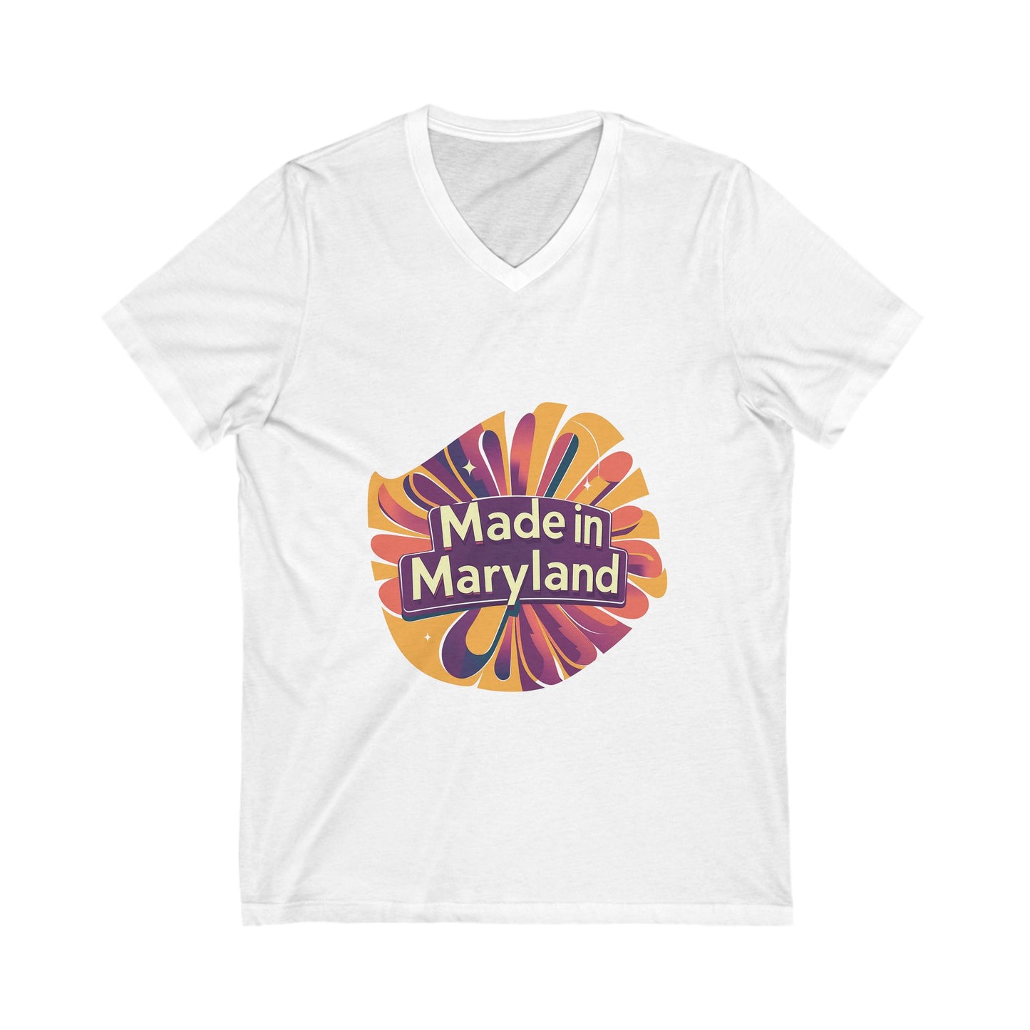 Made in Maryland V-Neck T-Shirt | Retro Sunburst State Pride Design | Unisex Bella+Canvas Tee