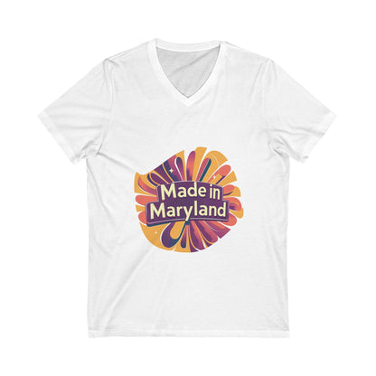 Made in Maryland V-Neck T-Shirt | Retro Sunburst State Pride Design | Unisex Bella+Canvas Tee