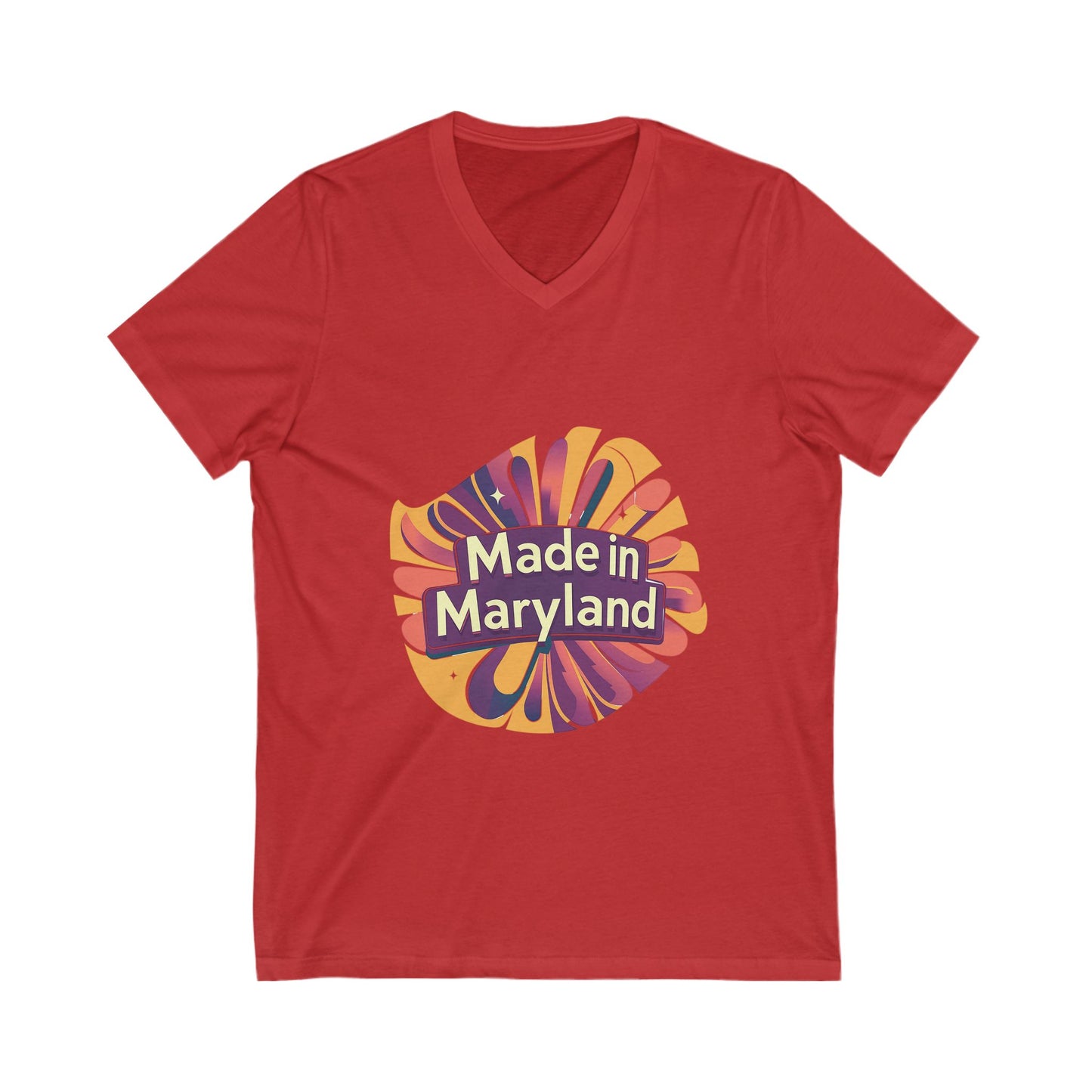 Made in Maryland V-Neck T-Shirt | Retro Sunburst State Pride Design | Unisex Bella+Canvas Tee