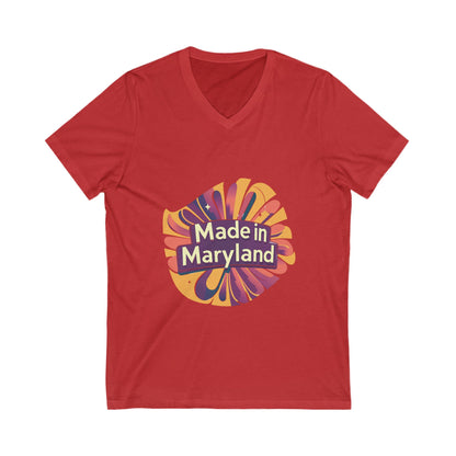 Made in Maryland V-Neck T-Shirt | Retro Sunburst State Pride Design | Unisex Bella+Canvas Tee