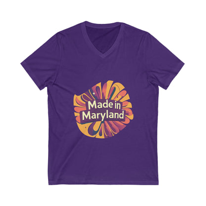 Made in Maryland V-Neck T-Shirt | Retro Sunburst State Pride Design | Unisex Bella+Canvas Tee
